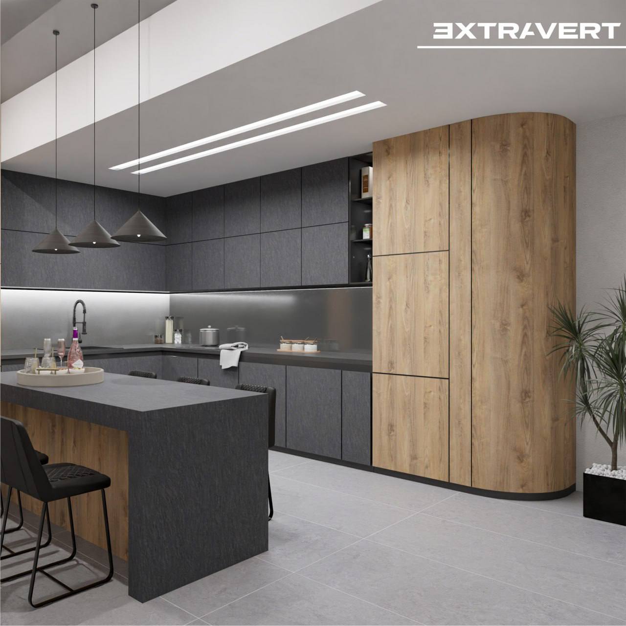 Камень и дерево EXTRAVERT в интерьере кухни